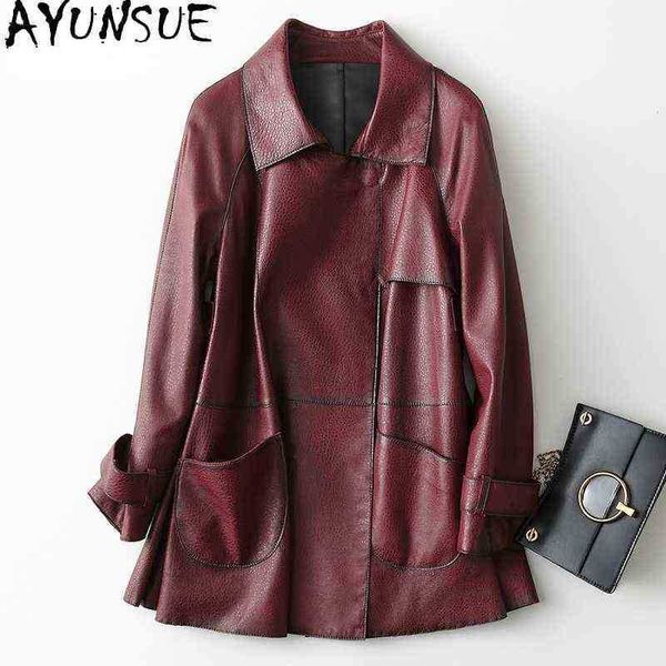 

ayunsue casual 100 genuine leather coat women spring autumn 2021 sheepskin coats women fur coats casaco feminino gxy541 j220727, Black
