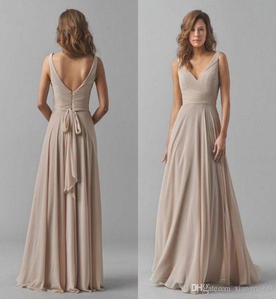 

waishidress simple chiffon aline bridesmaid dresses vneck backless wedding guest dress floor length special occasion dress9911191, White;pink