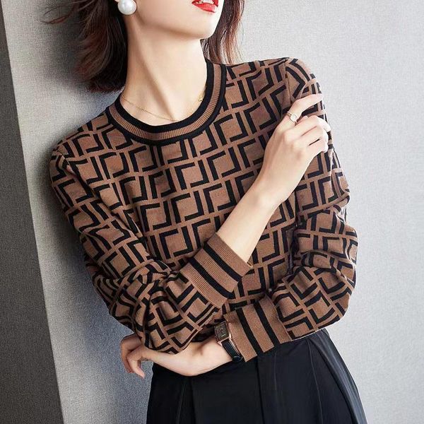 

designer women sweater knit crow neck womens fashion elegant womens cloths long sleeve knitted sweater letter pullover, White;black