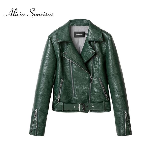 

women's leather faux spring autumn jacket women green short motorcycle pu long sleeve high end 3 colors biker coat hr1018 221116, Black