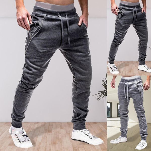 

men's pants men drawstring zipper pockets ankle tied sweatpants sports trousers skinny gyms casual loose autumn 221116, Black