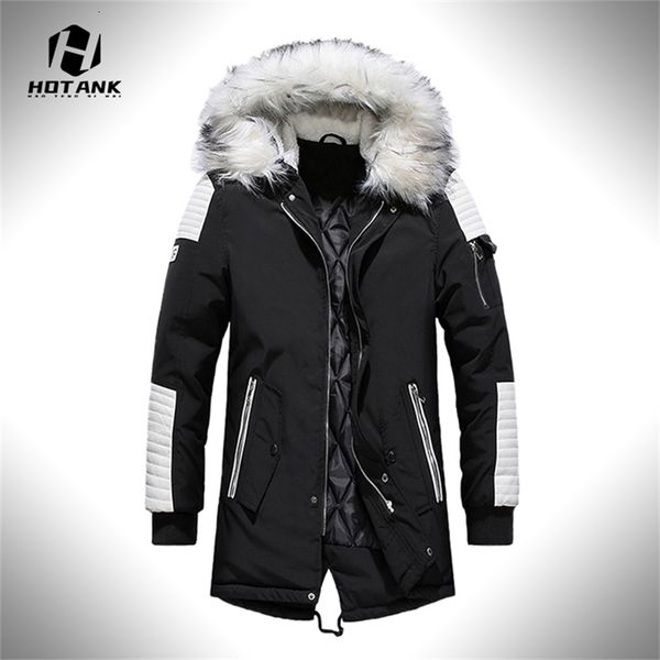 

mens down parkas men winter jacket fur collar coat fashion thicken cotton warm fleece liner jackets patchwork casual 220923, Black
