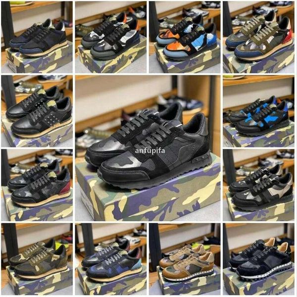 

shoes camouflage sneaker womens mens rivet studded flats mesh camo suede leather casual trainers valentinoes valentinoity hie, Black