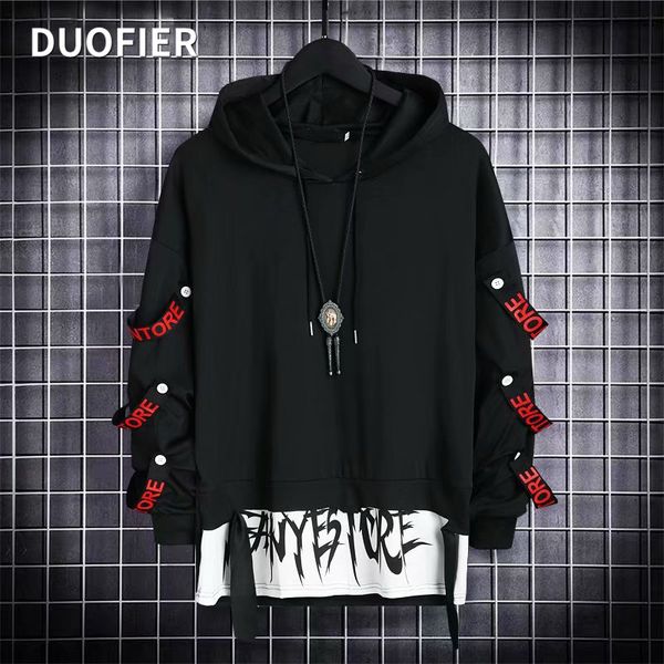 

men's hoodies sweatshirts sweatshirt autumn casual black techwear hip hop harajuku hoodie men ribbons patchwork japanese streetwear dar