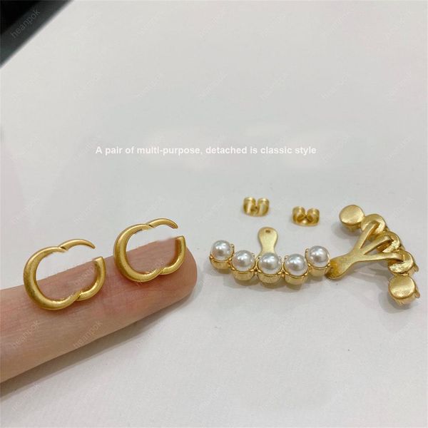 

fashion luxury women charm heart love stud classic size stainless couple gifts designer jewelry women round crystal rhinestone pearl earring, Golden