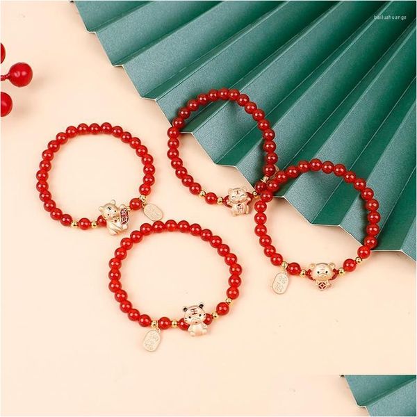 

charm bracelets charm bracelets 2022 chinese year tiger red agate beads handmade gift lucky bracelet lady adjustable drop delivery je dhj0y, Golden;silver