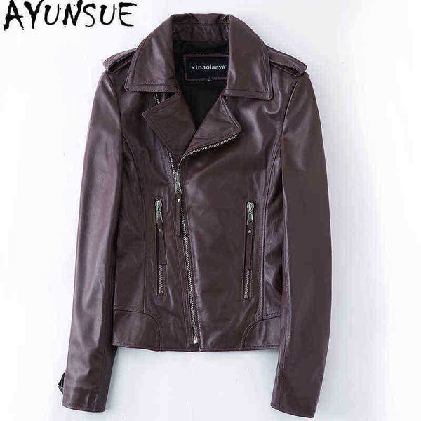 

ayunsue 100 genuine leather jacket women short women sheepskin jacket female motorcycle clothing fashion 2021 mujer chaqueta 73 j220727, Black