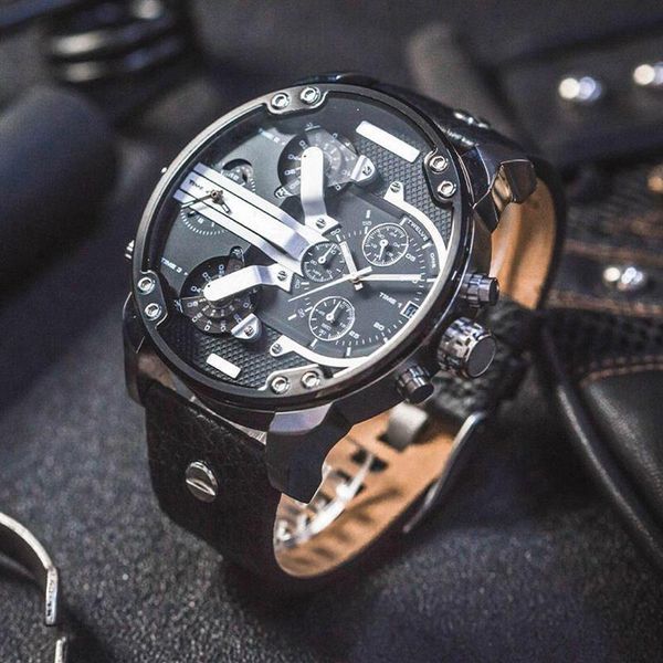 

new mens watches quartz casual sports watch large dial date leather strap men military wrist watch montre de luxe222i, Slivery;brown