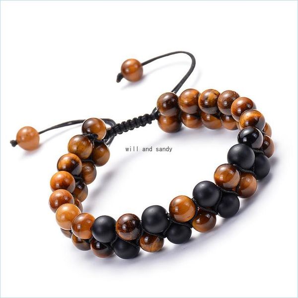 

beaded tiger eye lava rock double row bracelet natural stone woven adjustable layer bracelets bangle cuff women men fashion jewelry dh0xg, Black