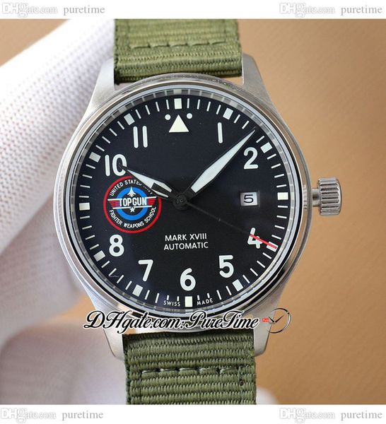 

wof mark xviii sfti 35111 automatic mens watch usa fighiter weapons school steel case black dial white calendar green nylon super edition w3, Slivery;brown