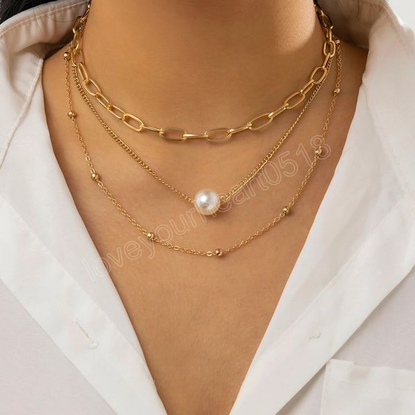 

layerd chain with pearl beads pendant necklace for women trendy charms choker collar fashion jewelry on neck accessories, Silver