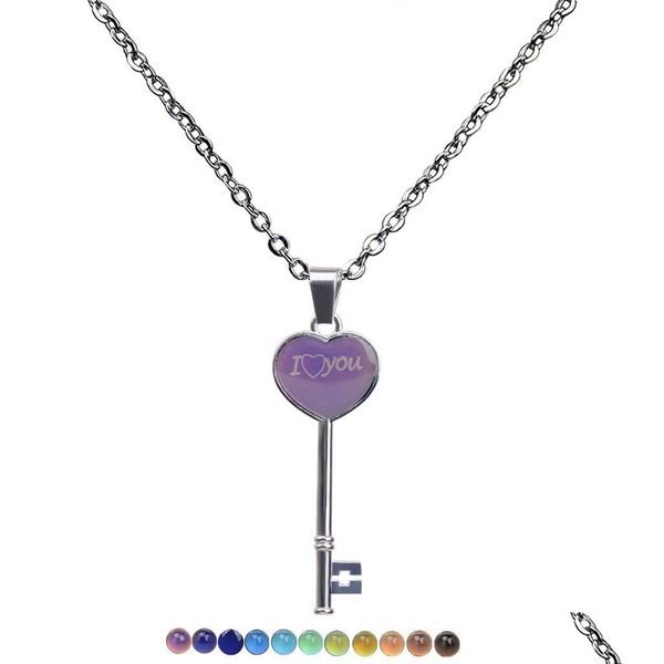 

pendant necklaces color changing temperature sensing key necklace mood heart pendant women necklaces fashion jewelry drop delivery pe dh8ql, Silver