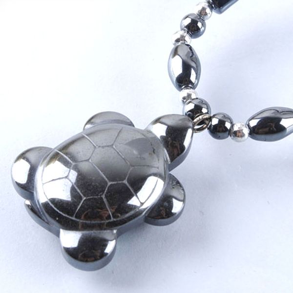 

men women hematite turtle pendant necklaces natural stone black hematite charms chokers clavicle chain necklace jewelry f3039, Silver