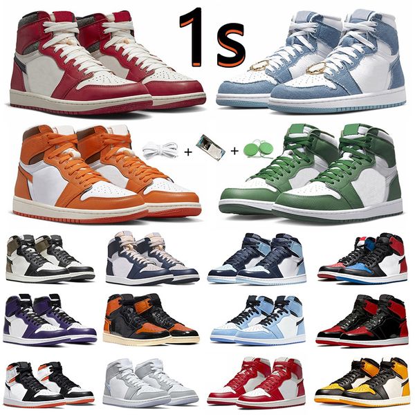 

jumpman 1 1s mens basketball shoes lost found gorge green starfish bred patent dark mocha grey fog denim university blue shadow men women tr