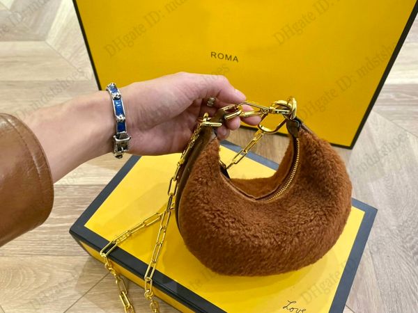 

nano graphy half-moon underarm bag bottom gold metal letterin winter wool shoulder bag designers womens cross body with box and chain