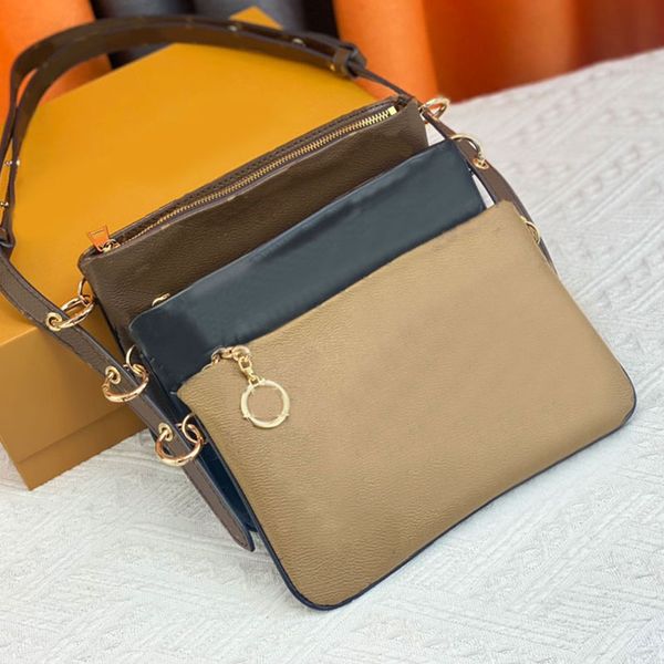 

crossbody shoulder bag women clutch bag handbag purse metal ring connected three individual zipped pouch removable adjustable leather strap