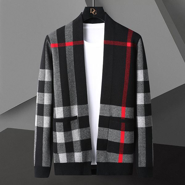 

men's sweaters fall winter luxury cashmere cardigan men england style men's sweaters keep warm mens plaid cardigans high end class, White;black
