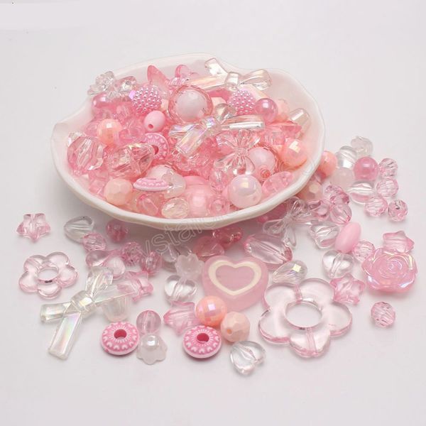 

pink color heart bowknot star various shapes loose diy beads kits girls kids handmade jewelry accessories, Red;brown