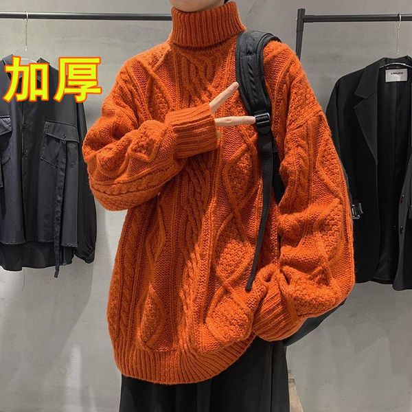 

men's sweaters fashion solid color turtleneck knitted allmatch korean sweater men's clothing autumn casual pullovers loose warm 2, White;black