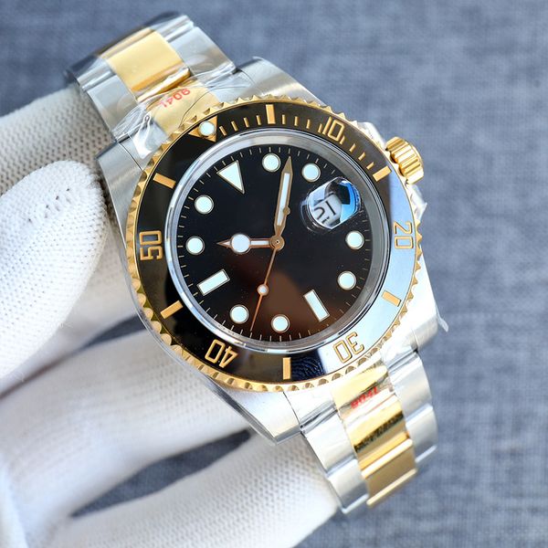 

luxury mens watch gold black ceramic 40mm dial 2813 movement automatic machine 904l stainless steel auto date calendar sapphire mirror class, Slivery;brown