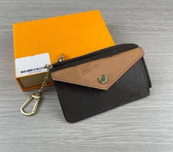 

leather coin purse black flowers wallet classic man women key pouch chain bag with dust bags and box, Red;black