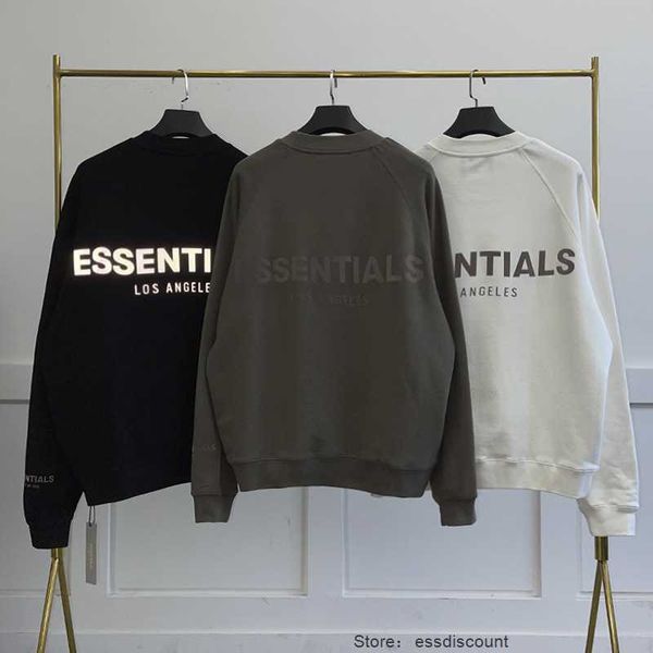

ess hoodies essential mens hoodie shoulder of double thread reflective letter round neck sweater loose couple women's street sweatshirt, Black;brown
