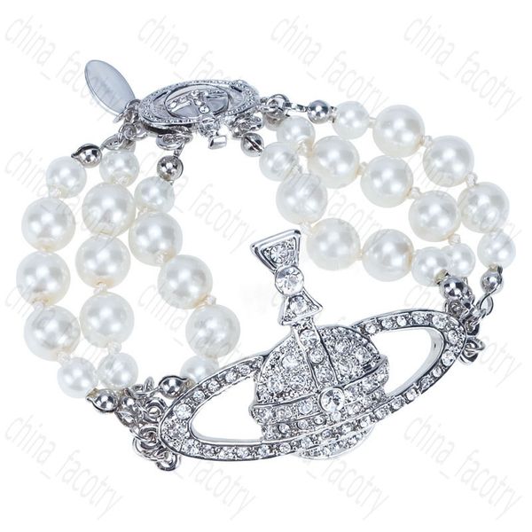 

luxury fashion beaded pearl bracelet three layer diamond filled saturn bracelets charming women wear noble elegant gold and silver bicolor v, Black