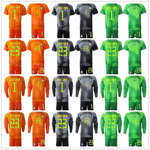 

national team brazils goalkeeper gk soccer 1 alisson becker jersey set long sleeve 23 ederson moraes weverton gilmar football shirt kits 202, Black