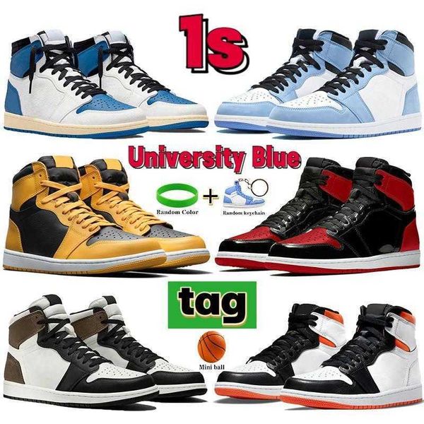 

2021 1 1s university blue men women basketball shoes unc dark mocha pollen electro orange hyper royal mens sneakers trainers us, Black