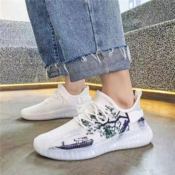 

new printing sneakers men casual shoes grey orange red training shoe trainer wild low-skate platform classic luxury 36-44, Black