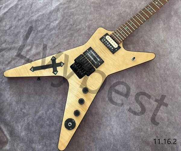 

stocking electric guitar flame rock tremolo with wood abalone cross inlay zebra and ail pickup 3 pots one toggle