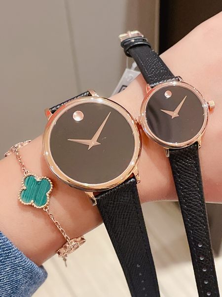 

quartz watch designer couple watches calf leather strap simple dial sapphire mirror size large 40mm small 28mm imported movement watch, Slivery;brown
