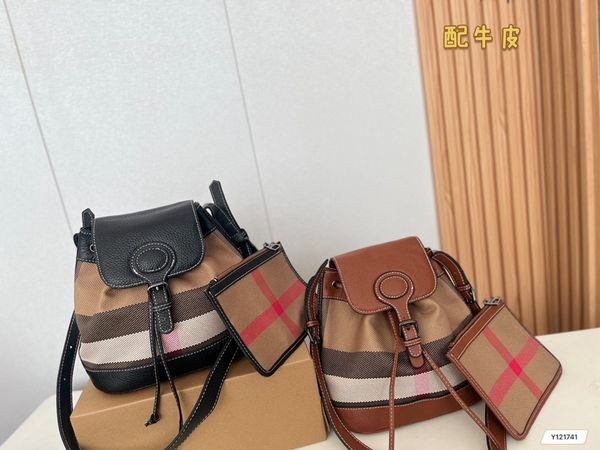 

designer luxurys plaid canvas bucket bag genuine leather women's bag shoulder messenger bag