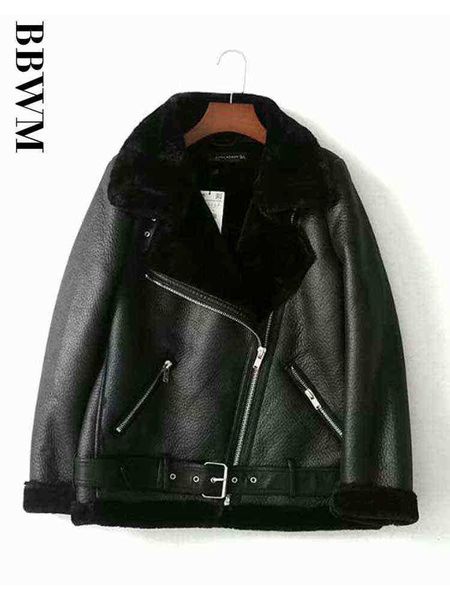 

fur locomotive retro with belt riding winter women coat long sleeves lapels padded warm black zip chic female jacket j220727