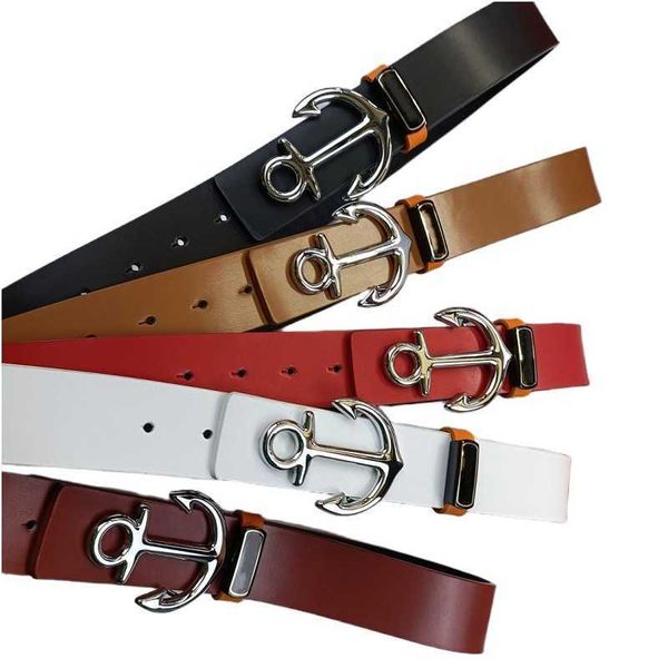 

mens leather belt 3.8cm anchor smooth buckle business casual belt designer brand jeans decorative waistband gift box, Black;brown