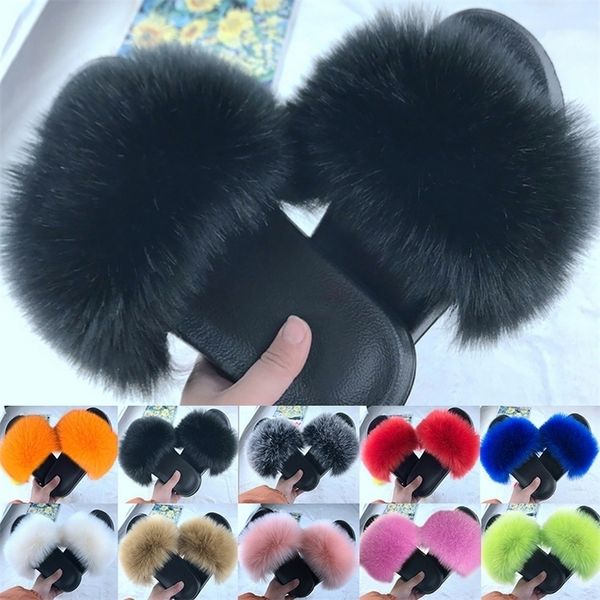 

slippers 14 color fashion women furry ladies shoes plush hair fluffy sandals women's fur winter warm 221115, Black