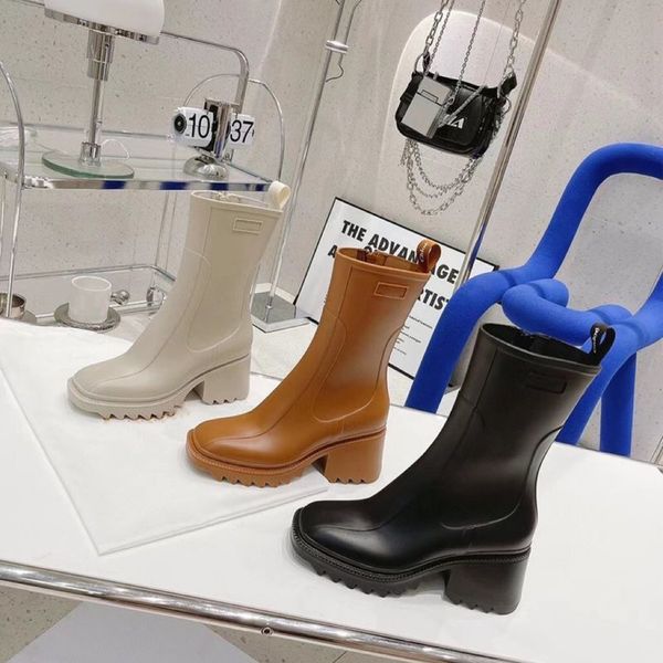 

new women's rain boots platform soles waterproof short rain shoes high heels designer square head increase luxury candy color jelly rub, Black