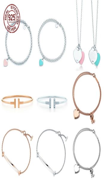 

new blue heart shaped bracelet bangle 100 925 sterling silver pink pendant simple tif design for women elegant fine jewelry8301500, Black