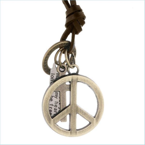 

pendant necklaces world peace symbol pendant necklace letter id ring cross charm adjustable chain leather necklaces for women men fa dha3n, Silver