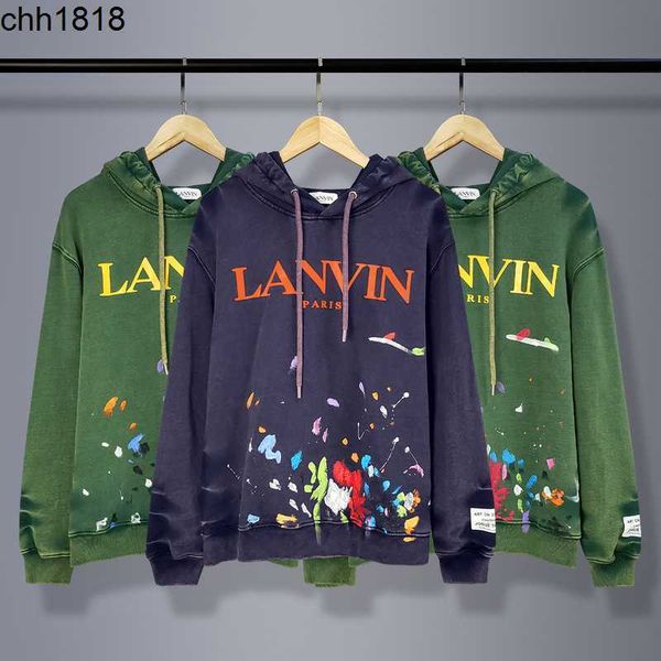 

chaopai langfans autumn and winter new wash water graffiti color ink letters pure cotton hooded sweater men, Black