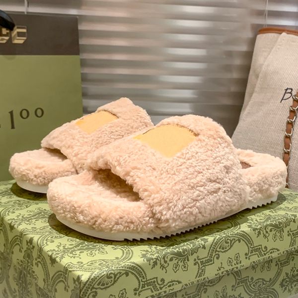 

women slippers designer shoes fashion anti slip female slides women faux fur luxury brand warm indoor, Black