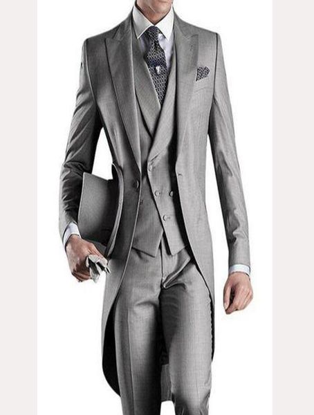 

2018 gray wedding tailcoat for groom wear peaked lapel one button three piece custom made groomsmen men suits jacket pants vest7694648, Black;gray