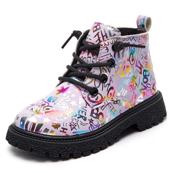 

boots kids winter fur shoes pu leather children for girls autumn fashion shorts boot from 4-10years size 26-35# black pink beige 221116, Black;grey