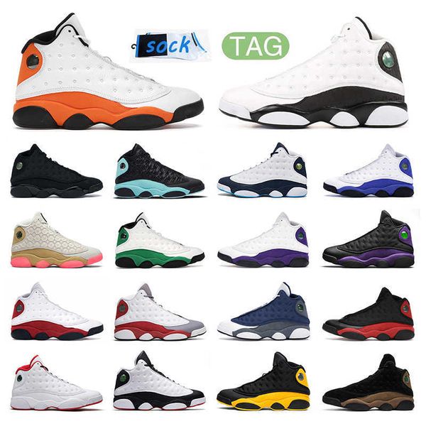 

13s bred basketball shoes jumpman 13 love and respect grey toe hyper royal outdoor sport sneakers, Black