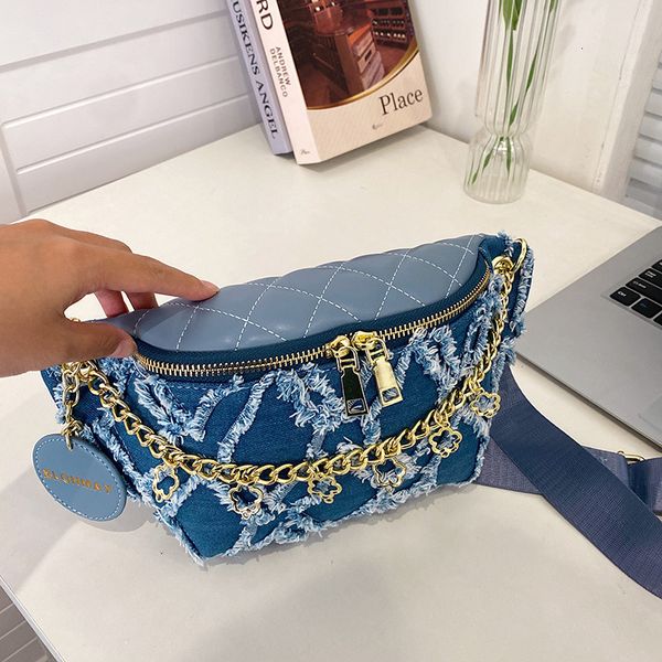 

waist bags luxury flower chain packs for women diamond lattice pu and canvas lady fanny pack wide strap crossbody chest 221116