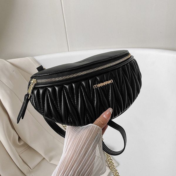 

waist bags elegant diamond lattice pu leather chain for women stylish pleated pack luxury crossbody chest bag 221116