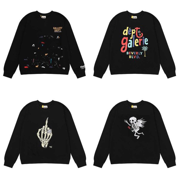 

hoodies designer hip hop galleryes american street brand loose men's and women's casual round neck pullover long sleeved top, Black