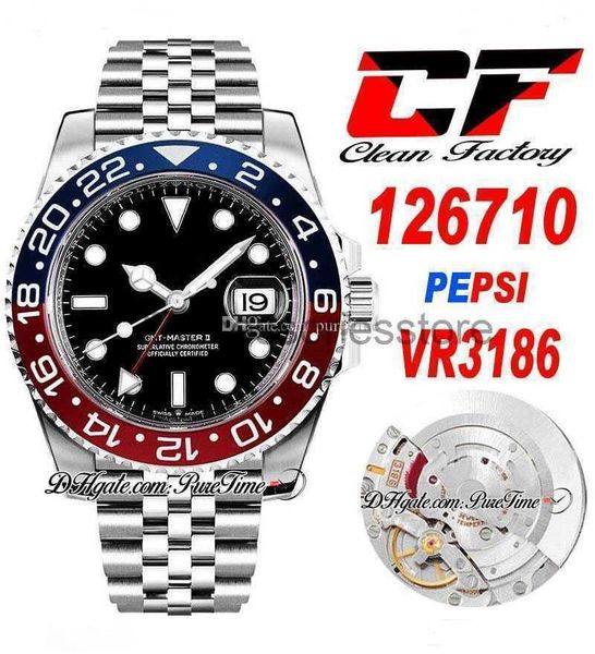 

u1 aaa luxury watch clean cf ii gmt vr3186 pepsi automatic mens watches red blue ceramic bezel black dial 904l jubileesteel bracelet super e, Slivery;brown