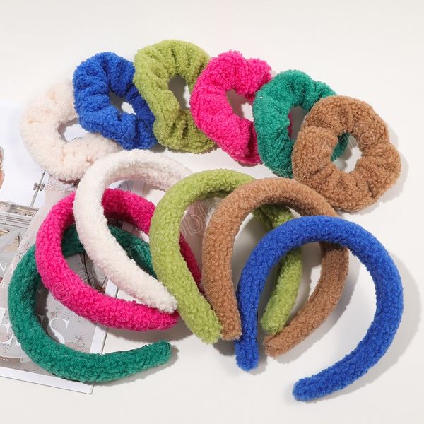 

plush wide-brimmed hair hoop thick lambswool headband hair accessories furry elastic hairband candy color fluffy hair scrunchie, Silver