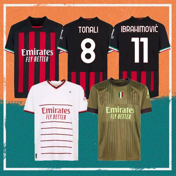 

22/23 ac milans ibrahimovic giroud soccer jerseys 2022 theo brahim tonali shirt romagnoli r.leao s.castillejo kessie saelemaekers football u, Black;yellow